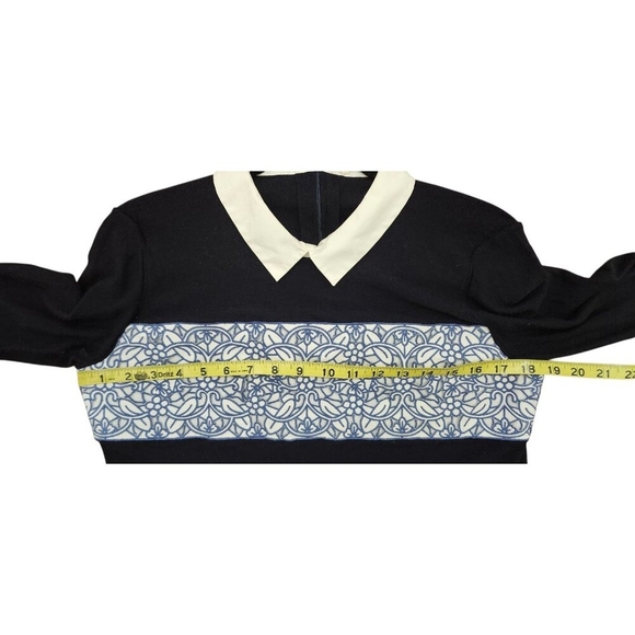 Tory Burch  Navy Blue Wool Contrast Paneled Collared Sweater L - Picture 9 of 11